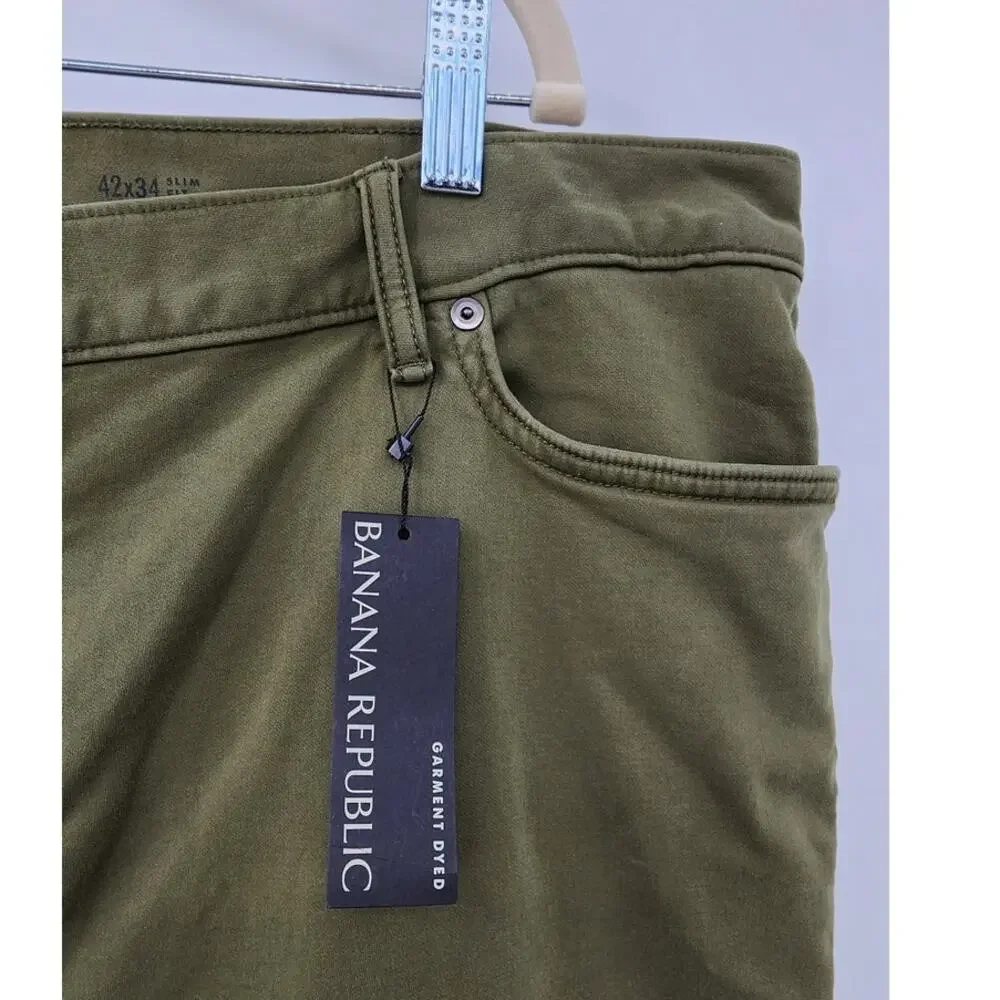 New Banana Republic Traveler Organic Cotton Pants Size 42 X 34 Slim Fit Green‎
